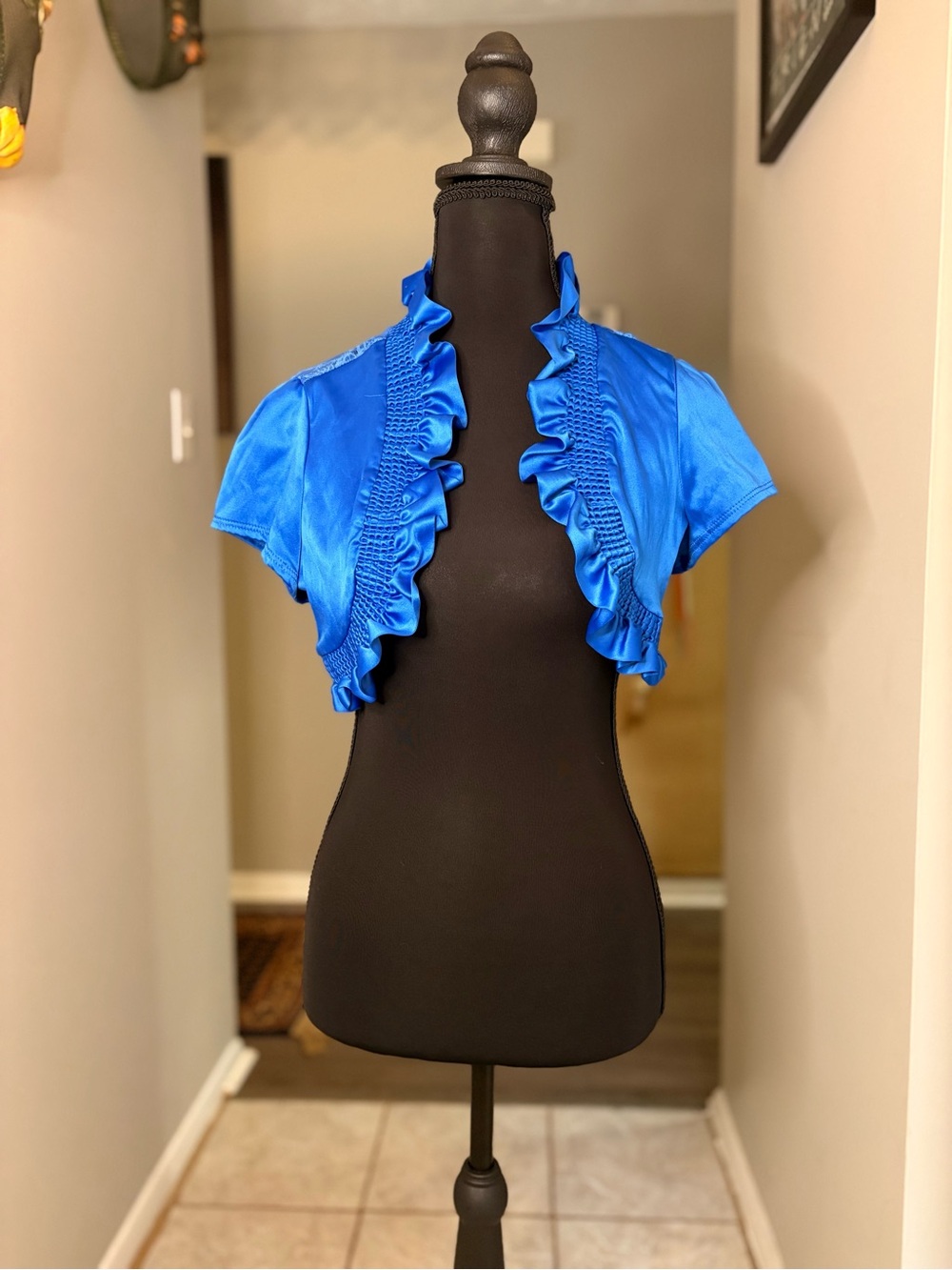 last kiss Royal Blue Ruffle Shrug Crop Top